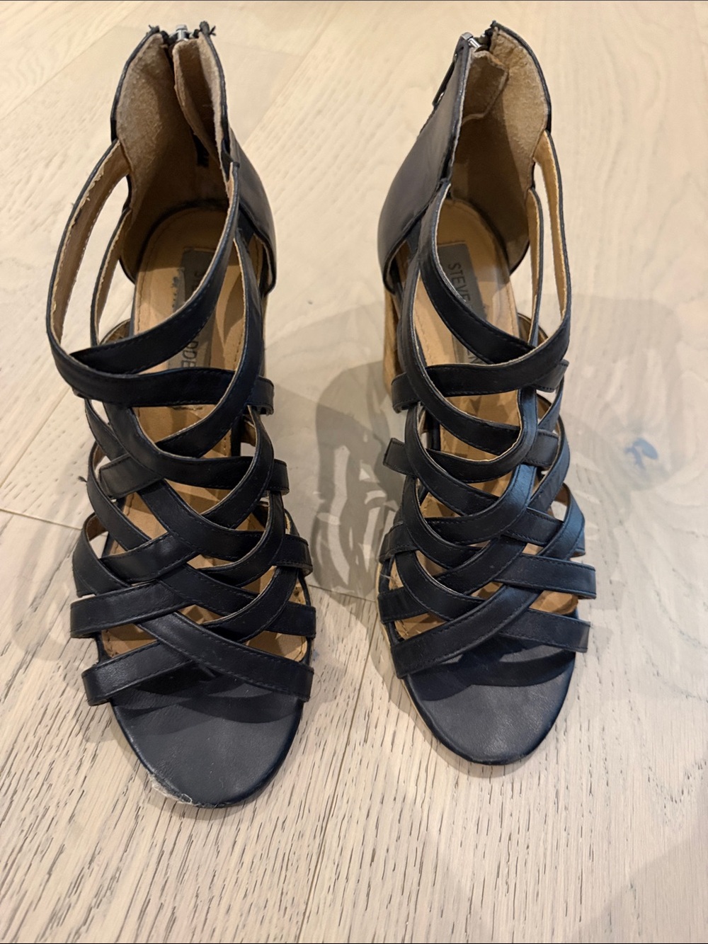 Steve Madden Black Strappy Woven Heeled Sandals